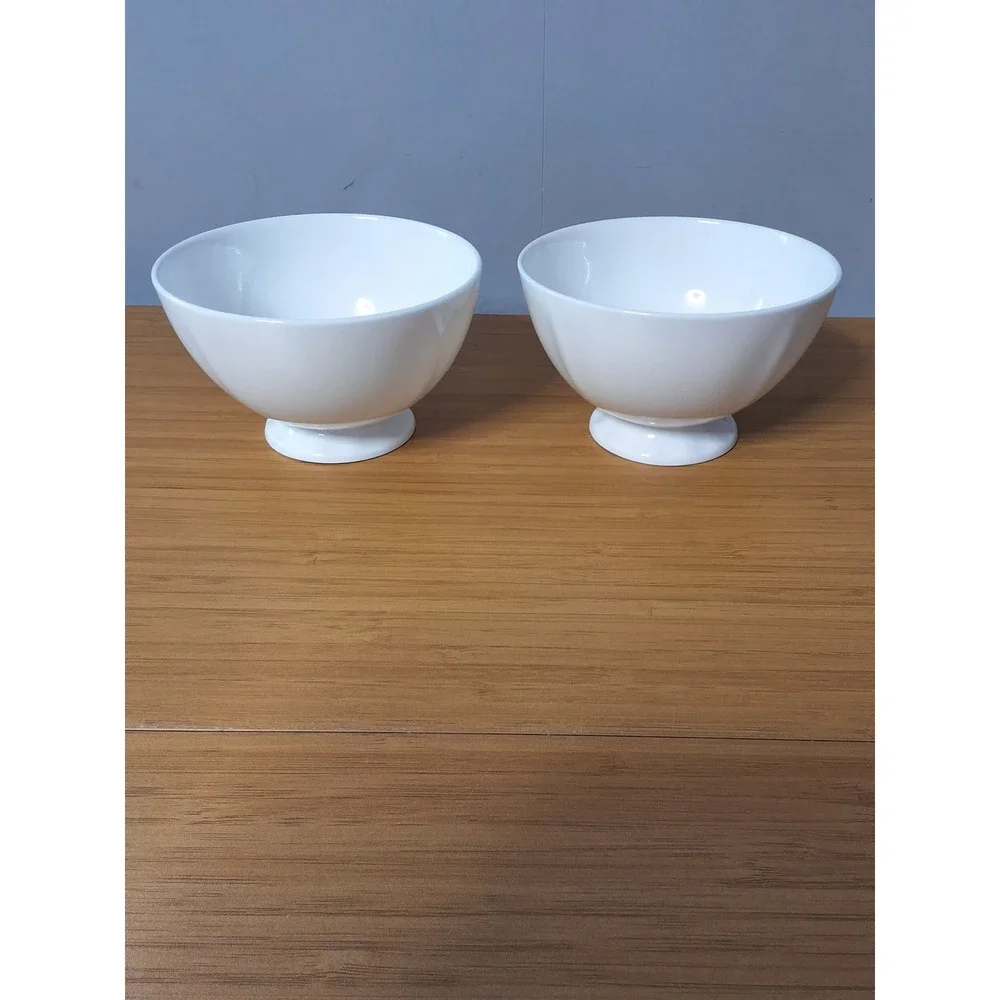 Set of 2 Genuine Bone China White Footed Bowls Pedestal Soup Cereal Dessert 4.5